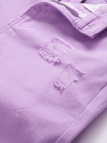 Pantalones cortos vaqueros Bermuda rasgados y deshilachados para hombre - Lila Púrpura - Ver 5