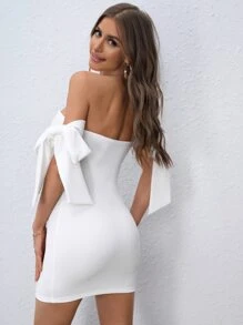 Firerie Off Shoulder Knot Side Bodycon Dress - White - View 2