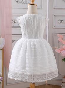 SHEIN 年輕女孩白色純色優雅復古迷你連衣裙,圓領,適合夏季派對穿著 - 白色 - 查看 2