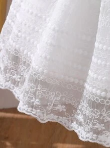 SHEIN 年輕女孩白色純色優雅復古迷你連衣裙,圓領,適合夏季派對穿著 - 白色 - 查看 3