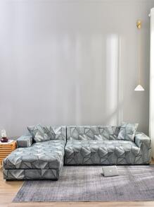 1pc Geometric Pattern Sofa Slipcover & 1pc Cushion Cover Without Filler, Modern Polyester Stretch Sofa Slipcover Set For Home - Multicolor - View 1