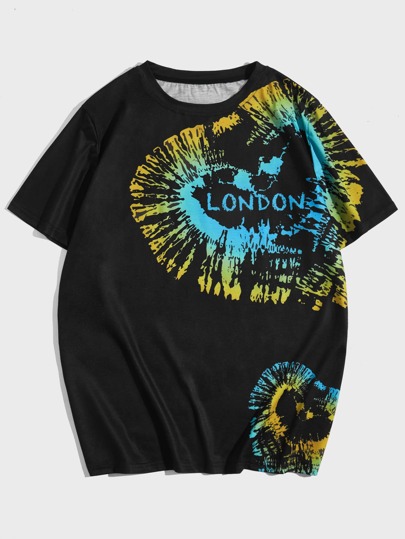 تي شيرت صبغ متعادل بطباعة أحرف للشباب