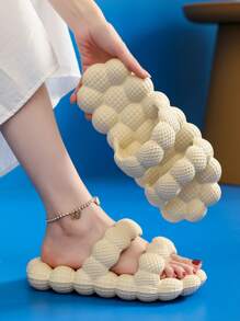 Women Double Strap Bubble Slides, Cool Beige EVA Slides - Apricot - View 1