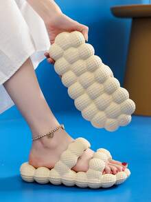 Women Double Strap Bubble Slides, Cool Beige EVA Slides - Apricot - View 2