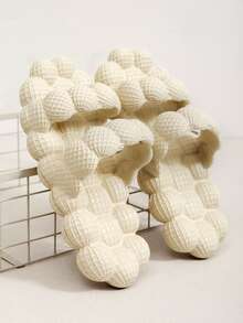 Women Double Strap Bubble Slides, Cool Beige EVA Slides - Apricot - View 5