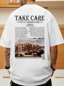 Manfinity EMRG Hombres Camiseta con estampado de slogan - Blanco - Ver 1