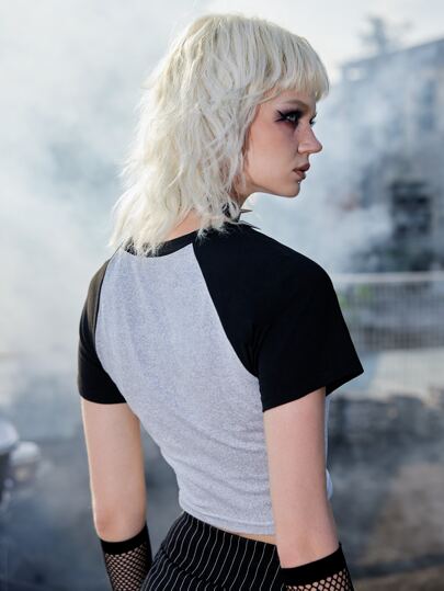 Grunge Punk T-shirt à manches raglan imprimé étoiles, école