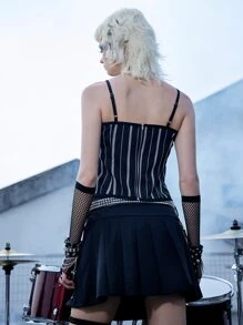 ROMWE Grunge Punk Striped Lace Up Cami Top - Black - View 6