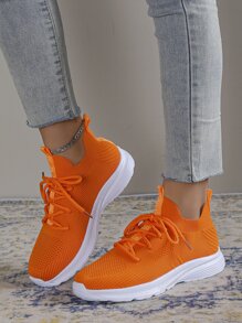 女士轻质网眼透气跑步鞋，舒适低帮厚底运动鞋 - 橘色 - 查看 6
