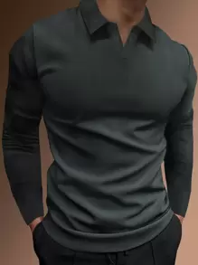 Manfinity Homme Hombres Camisa polo unicolor tejida de canalé - Gris Oscuro - Ver 1