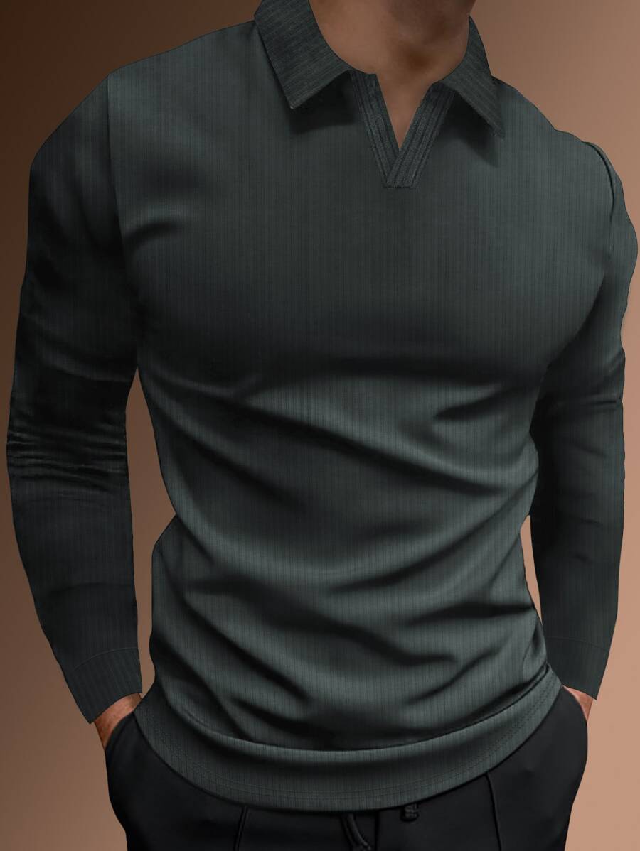 Manfinity Homme Hombres Camisa polo unicolor tejida de canalé - Gris Oscuro - Ver 1