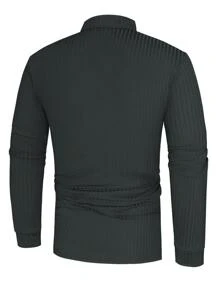 Manfinity Homme Hombres Camisa polo unicolor tejida de canalé - Gris Oscuro - Ver 2
