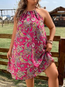 SHEIN Clasi Đầm Plus Size Buộc lại Paisley Boho - Nhiều màu - Xem 5