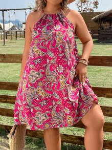 SHEIN Clasi Đầm Plus Size Buộc lại Paisley Boho - Nhiều màu - Xem 6