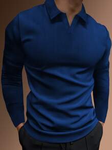 Manfinity Homme Men Solid Ribbed Knit Polo Shirt - Navy Blue - View 1