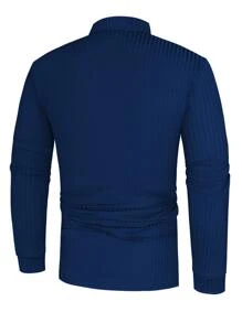 Manfinity Homme Men Solid Ribbed Knit Polo Shirt - Navy Blue - View 2