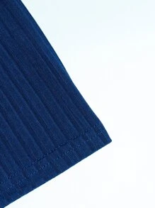 Manfinity Homme Men Solid Ribbed Knit Polo Shirt - Navy Blue - View 4