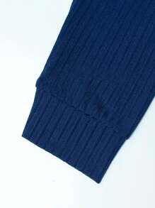 Manfinity Homme Men Solid Ribbed Knit Polo Shirt - Navy Blue - View 6