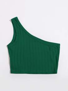 Muchica One Shoulder Rib-knit Crop Top - Dark Green - View 2