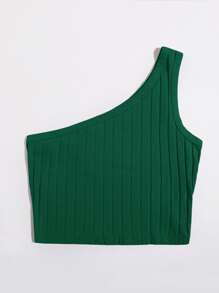 Muchica One Shoulder Rib-knit Crop Top - Dark Green - View 3