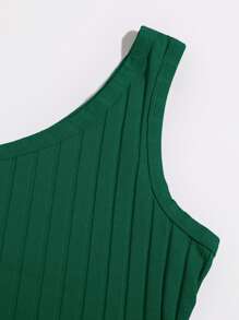 Muchica One Shoulder Rib-knit Crop Top - Dark Green - View 5