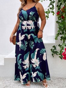SHEIN Clasi Plus Tropical Print Wide Leg Cami Jumpsuit - Multicolor - View 6