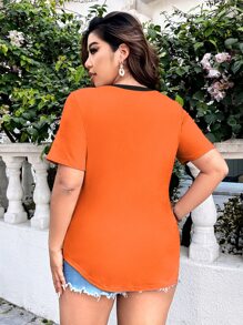 Calvaya 大碼拼接邊T恤 - 橘色 - 查看 2