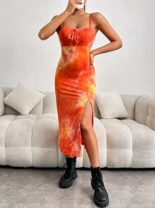 SHEIN EZwear 紮染高衩吊帶洋裝