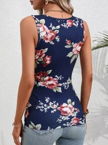 SHEIN LUNE 印花褶邊背心上衣 - 藏蓝色 - 查看 2