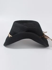 1pc Unisex Shell & Tassel Decor Boho Hat, For Beach - Black - View 5