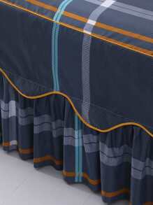 1入组格子圖案床裙現代面料荷葉邊裝飾床上用品床裙四季皆宜 - 彩色 - 查看 2