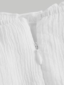 SHEIN MOD Solid Ruched Detail Layered Hem Dress - White - View 4