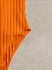 SHEIN EZwear Plus Lettuce Trim Ribbed Knit Bodysuit - Orange - View 3