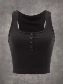 ROMWE Grunge Punk Camiseta de tirantes sólida, escolar - Negro - Ver 1