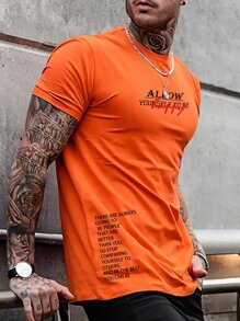 Manfinity Homme 男士標語圖案T恤 - 橘色 - 查看 1