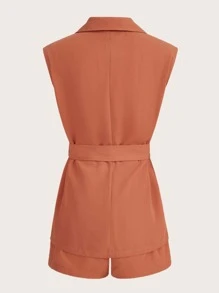 BizChic Flap Pocket Belted Vest Blouse & Shorts