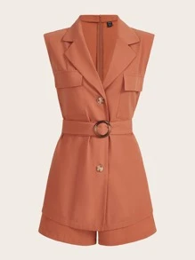 BizChic Flap Pocket Belted Vest Blouse & Shorts