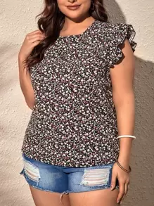 SHEIN LUNE 大碼碎花荷葉邊襯衫 - 彩色 - 查看 1