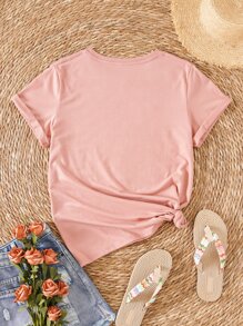 SHEIN LUNE Book And Floral Print Tee - Dusty Pink - View 2