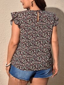 SHEIN LUNE 大碼碎花荷葉邊襯衫 - 彩色 - 查看 2