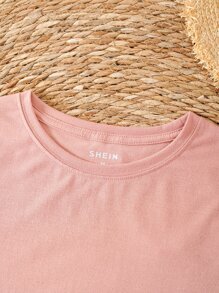 SHEIN LUNE Book And Floral Print Tee - Dusty Pink - View 4