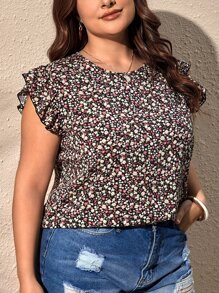 SHEIN LUNE 大碼碎花荷葉邊襯衫 - 彩色 - 查看 3