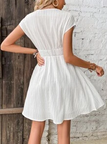 SHEIN LUNE Guipure Lace Trim Batwing Sleeve Dress - White - View 2
