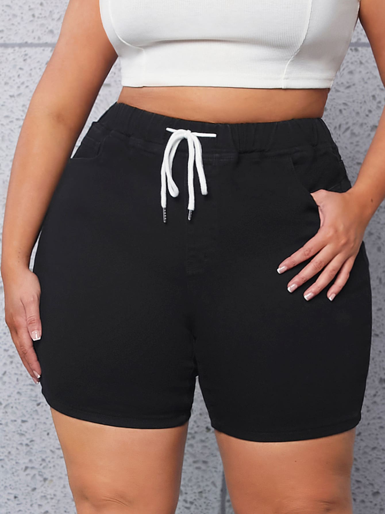 SHEIN SXY Quần short denim oversized Dây kéo Túi Bị tách màu trơn - màu đen - Xem 1