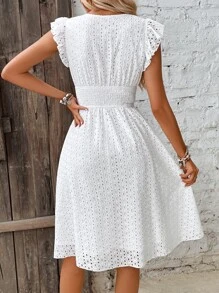 Breezaya Eyelet Embroidery Ruffle Trim Dress Maxi Vacation Beach Outfits Women - White - View 2