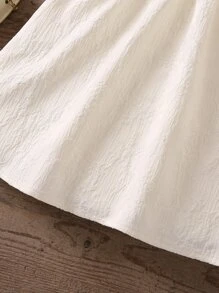 SHEIN 小女童拼接水溶蕾絲荷葉邊連衣裙 - 米色 - 查看 3