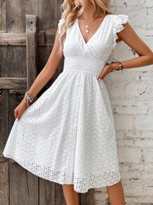 Breezaya Eyelet Embroidery Ruffle Trim Dress Maxi Vacation Beach Outfits Women - White - View 6