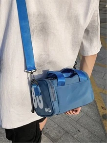 小方包字母圖案可調整肩帶適用於日常和相機單肩包運動包適用於中學大學學生適合旅行大學學校 - 藍色 - 查看 1