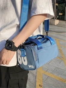 小方包字母圖案可調整肩帶適用於日常和相機單肩包運動包適用於中學大學學生適合旅行大學學校 - 藍色 - 查看 4