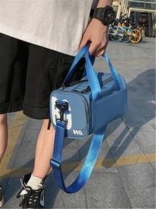 小方包字母圖案可調整肩帶適用於日常和相機單肩包運動包適用於中學大學學生適合旅行大學學校 - 藍色 - 查看 5